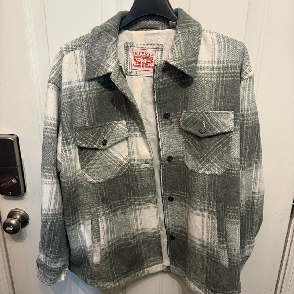 Women's Levi's Wool Plaid Shirt Jacket Size M - Color Agave/Grey